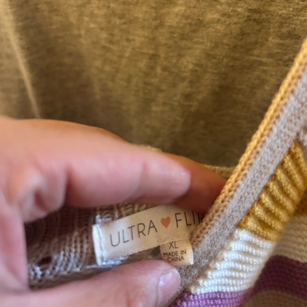 ULTRA FLIRT Striped Knit Crochet Dress in Purple, Tan, Yellow, and Cream - Picture 4 of 8